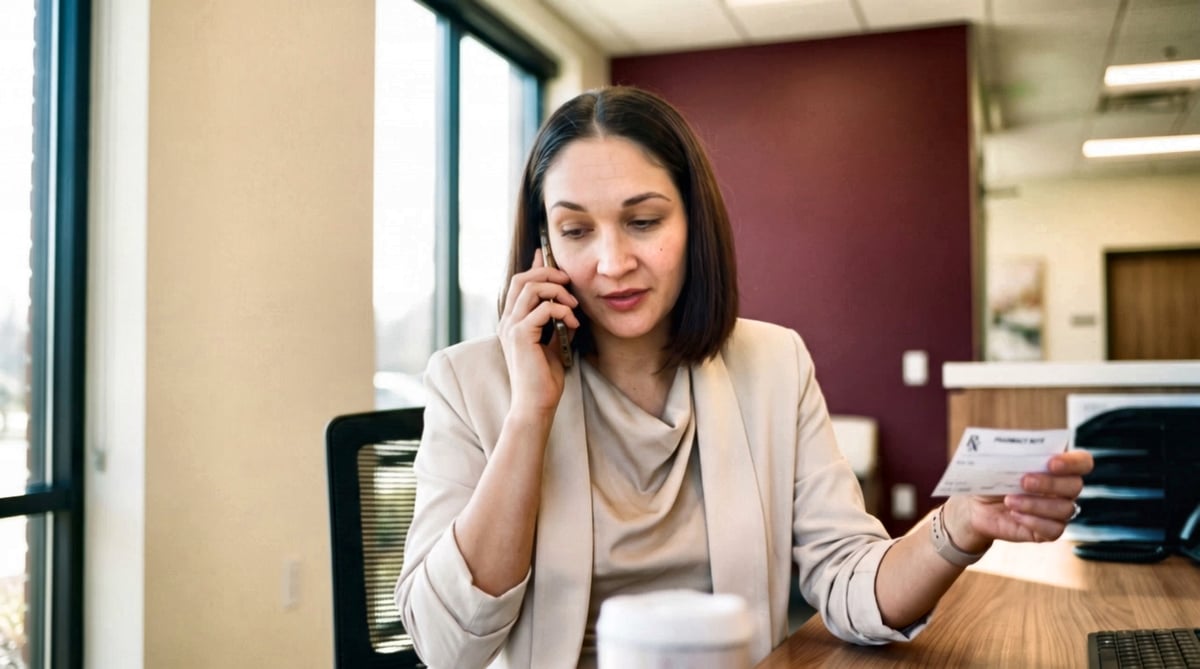 A clinician on the phone at her desk