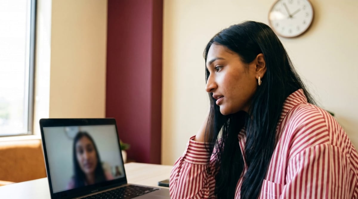A woman on a video appointment