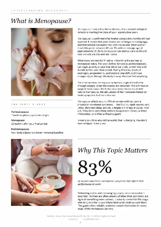 A page from inside Flourish, the Emsee guide to perimenopause and menopause