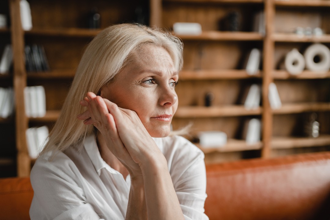 Australian Menopause Centre Stressed sad tired exhausted caucasian middle-aged mature businesswoman